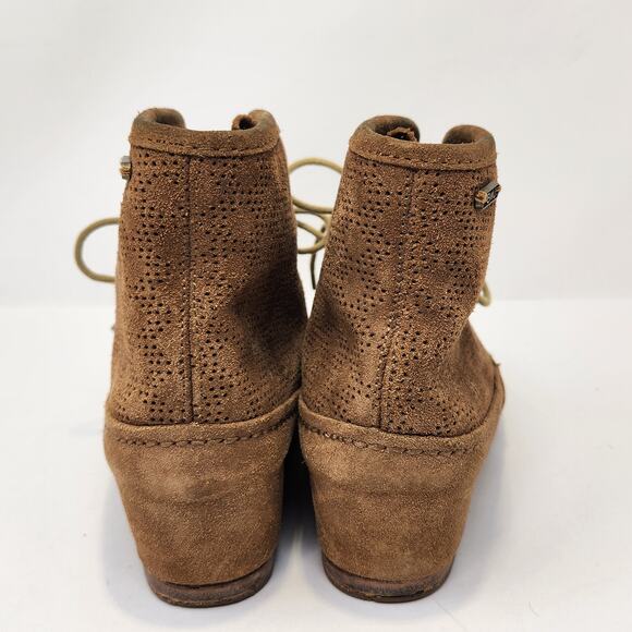 Emu Australia Women Brown Suede Ankle Boots Size 7 Lace Up Wedge Casual Moc - Picture 6 of 9